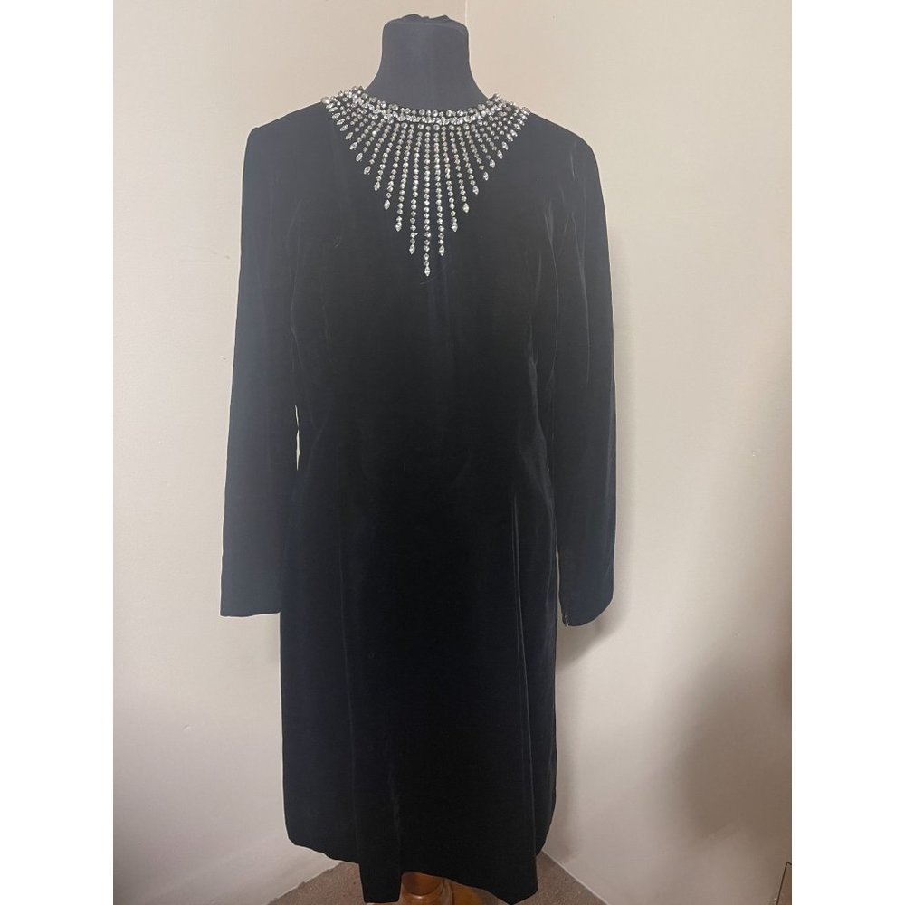 Vintage Royal Lynne Black Velvet & Rhinestone Formal Dress Size 14